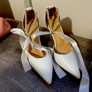 White shoes size 7 with pearl detail